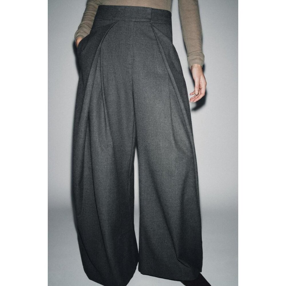 ZARA WIDE-LEG PINSTRIPE TROUSERS WITH DARTS ZW COLLECTION - Picture 3 of 7